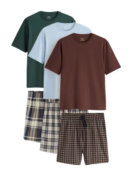 Next Pijama scurtă / albastru pastel / castaniu / verde bej