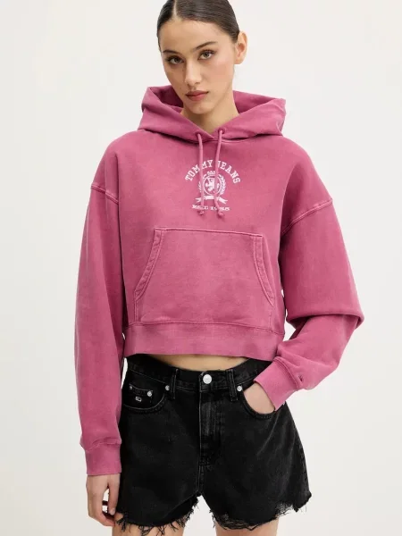 Μπλούζα Tommy Jeans γυναικεία με κουκούλα ροζ