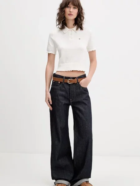 Tommy Jeans pletena polo majica bež