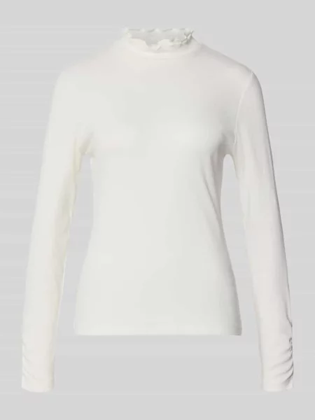 Bluzka z długim rękawem o kroju slim fit z mieszanki bawełny More & More biała