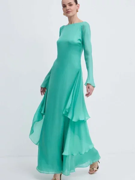 Luisa Spagnoli rochie de matase RUNWAY COLLECTION maxi evazati verde