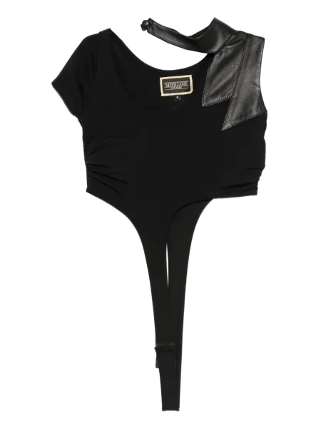 Top Mitiliane Couture din piele cu inserții din piele negru