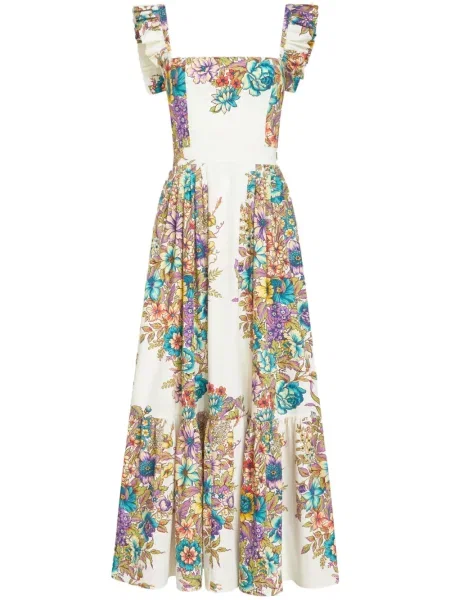Rochie midi Etro cu model floral cu imagine până la genunchi alb