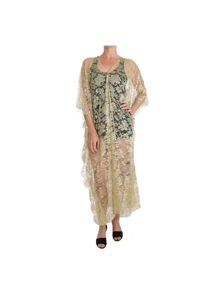 Sukienka maxi Dolce And Gabbana koronkowa żółta
