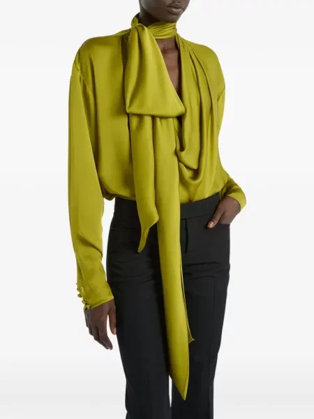 Bluză Balmain de mătase drapată verde