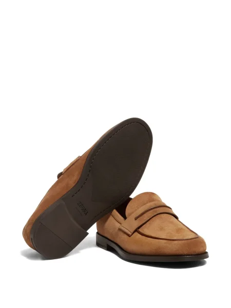 Pantofi loafer Zegna din piele de căprioară maro