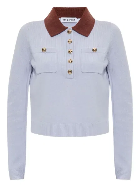 Polo Self-portrait din piele de căprioară albastru