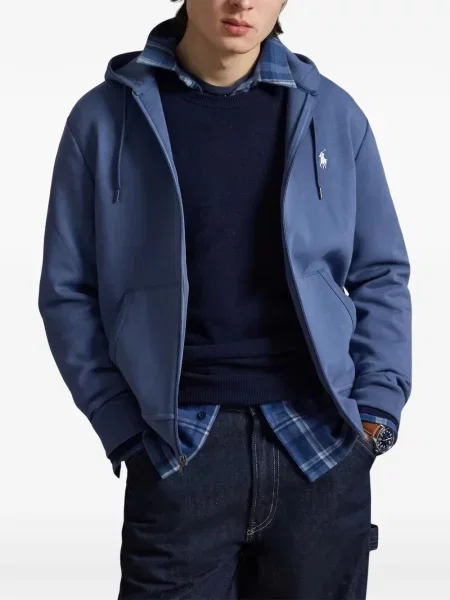 Плетен суичър с качулка Polo Ralph Lauren синьо