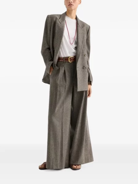 Pantaloni Twp cu model herringbone maro