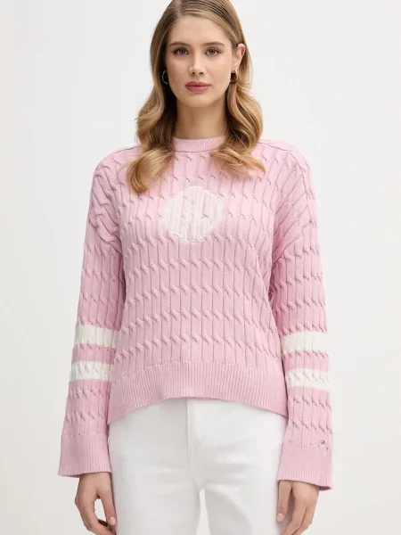 Tommy Hilfiger Bombažen pulover roza
