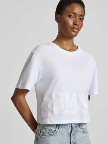 T-shirt z cekinowym obszyciem Armani Exchange biała