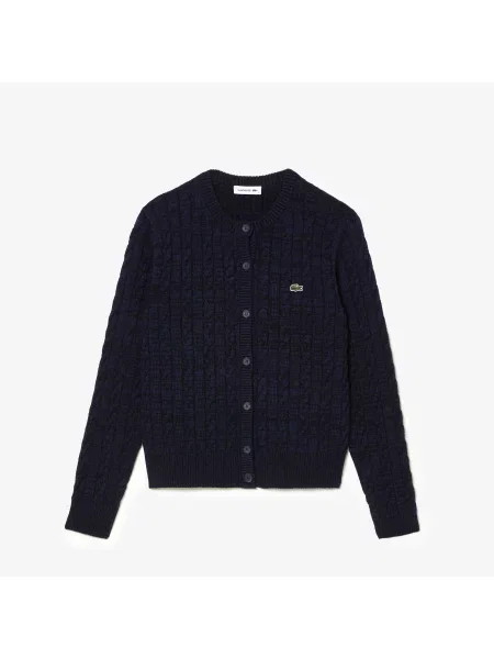 Lacoste Kardigan Z Dzianiny Warkoczowej Z Mieszanki Wełny I Bawełny