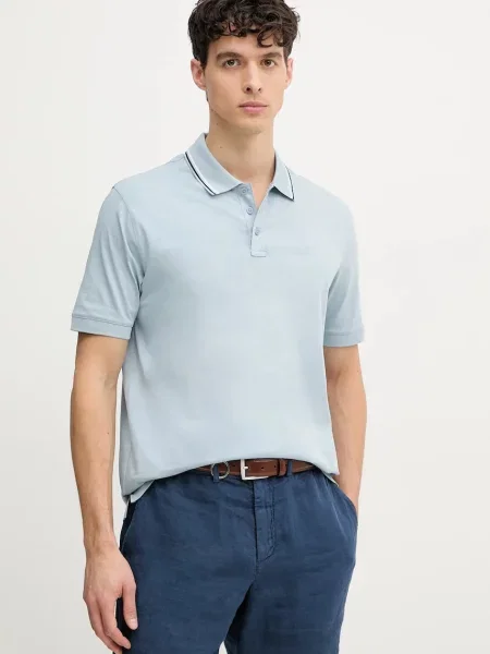 Тениска с яка Armani Exchange с принт синьо