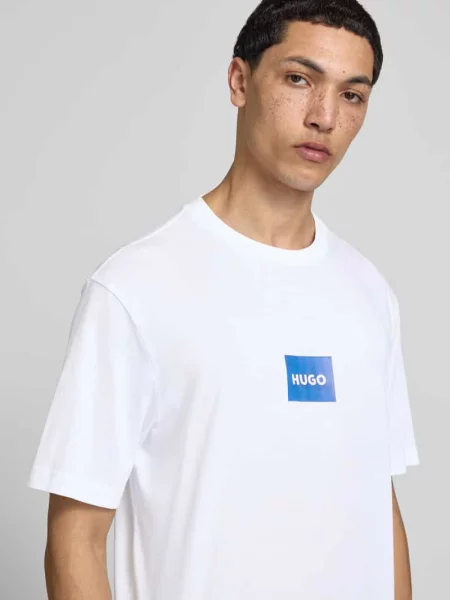 T-shirt o kroju regular fit z czystej bawełny model NAYONIX' Hugo Blue biała