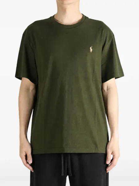 Поло тениска Polo Ralph Lauren с кръгло деколте с автограф зелено