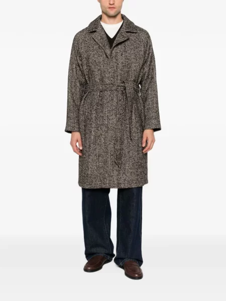 Cu centură palton Tagliatore cu model herringbone maro