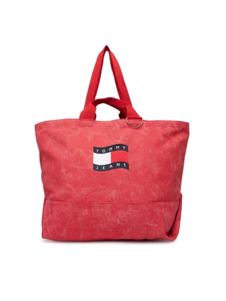 Tommy Jeans Ročna torba Tjw Wave Flag Med Tote Koral bela