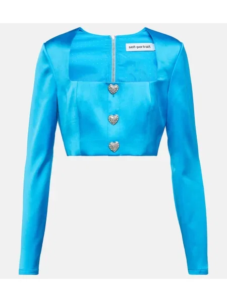 Cropp top Self-portrait din satin de cristal albastru