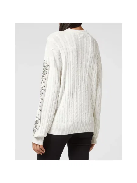 Sweter Philipp Plein z okrągłym dekoltem biały