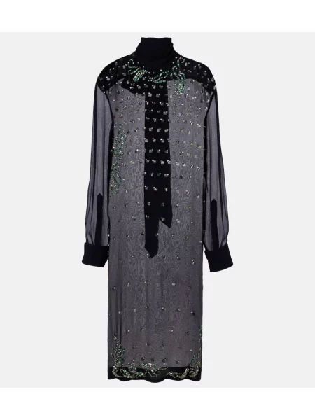 Przezroczysta sukienka midi Dries Van Noten do kolan garniturowa niebieska