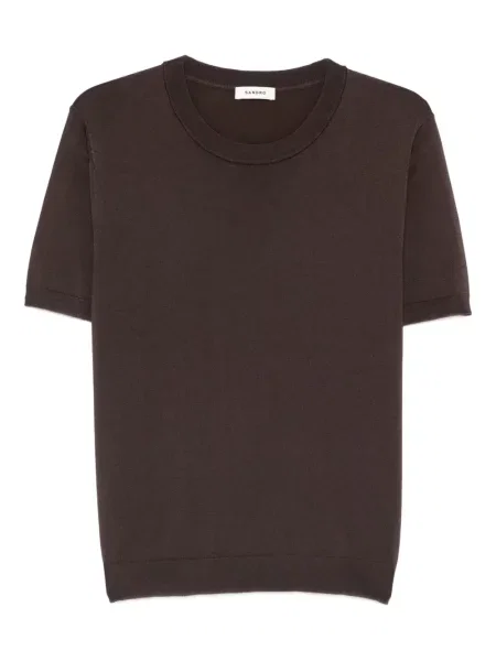 Tricou Sandro cu decolteu rotund scurt maro