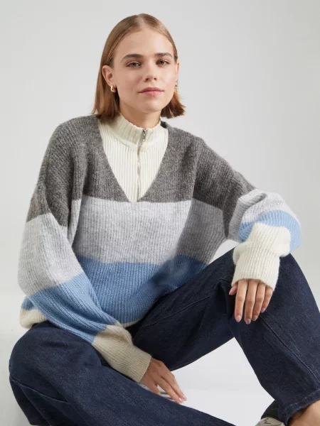 VERO MODA Sveter VMDESMA krémová / svetlomodrá / svetlosivá / melírovaná sivá