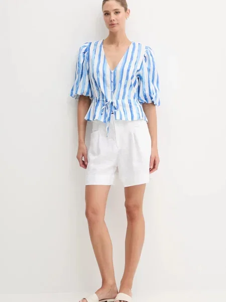 Льняна блузка Pedro del Hierro візерунок фіолетовий