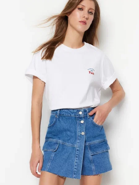 Fustă din denim Trendyol albastru