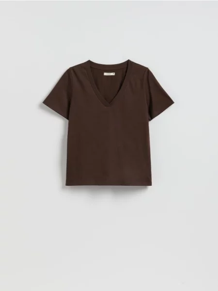 Reserved Tricou cu croială regular și decolteu în V maro-închis maro