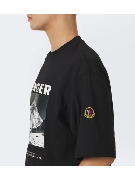 Džerzej tričko Moncler s potlačou čierna