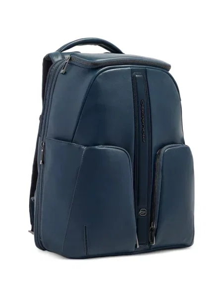 Rucsac Piquadro din piele cu autograf albastru