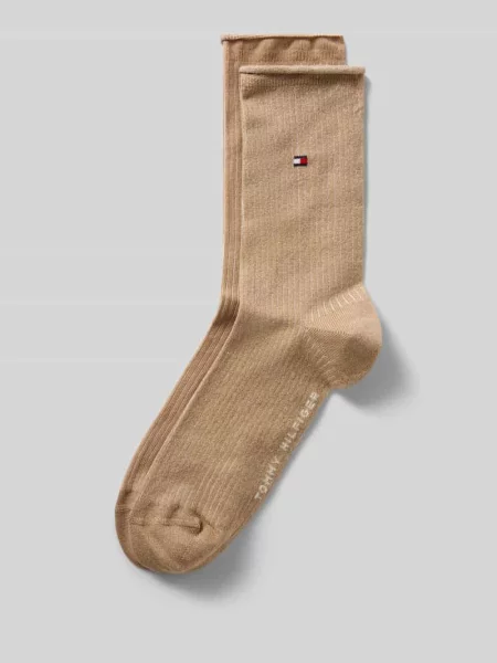 Skarpety z mieszanki bawełny z wyhaftowanym logo w zestaw 2 szt. model WOMEN SOCK 2P LUREX RO' Tommy Hilfiger beżowe