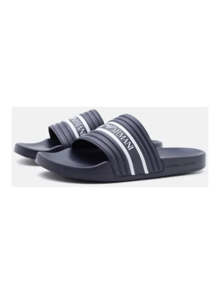 Klapki Emporio Armani z logo niebieskie