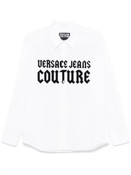Дънкова риза Versace Jeans Couture с автограф бяло