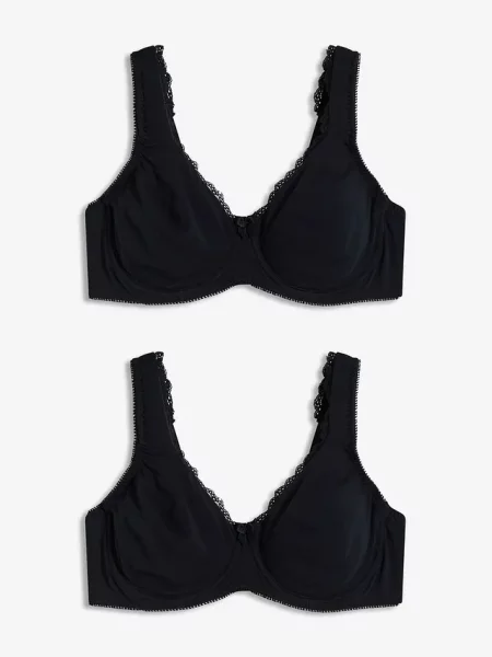 Biustonosz typu T-shirt optycznie zmniejszający biust na fiszbinach z bawełny organicznej 2 szt. czarna