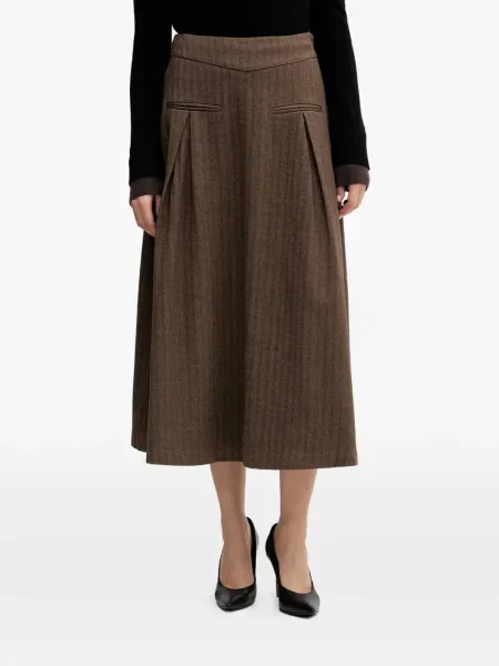 Fusta plisata Hoss Intropia cu model herringbone până la genunchi maro