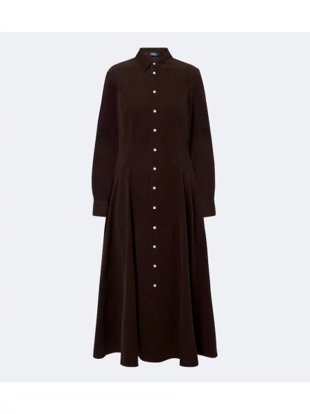 Rochie midi Polo Ralph Lauren de catifea cord maro
