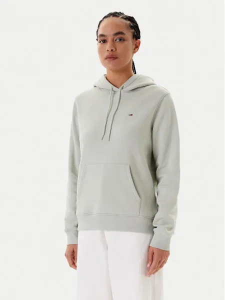 Суичър с качулка Tommy Jeans с качулка зелено