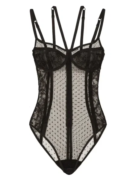 Body Dolce & Gabbana cu model floral transparente din dantelă negru