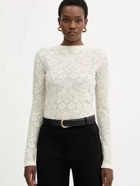 Pinko bluzka z dodatkiem wełny gładka beżowy