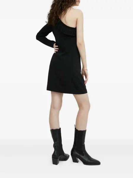 Плисирана костюм мини рокля The Kooples едно рамо черно