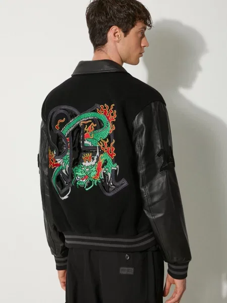 Awake NY gyapjú dzseki Varsity Jacket átmeneti oversize fekete