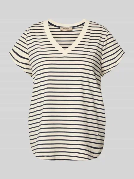 T-shirt z dekoltem w serek model Kala' Mos Mosh granatowa