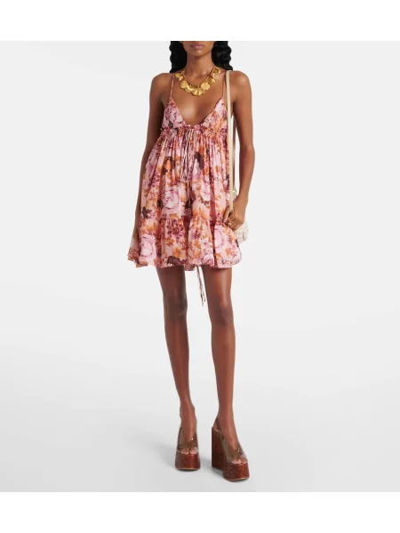 Rochie Chloé de mătase cu model floral roz