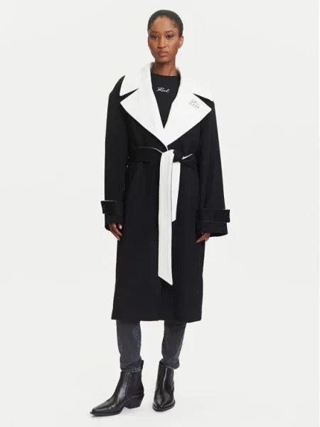 KARL LAGERFELD Volneni plašč Črna bela