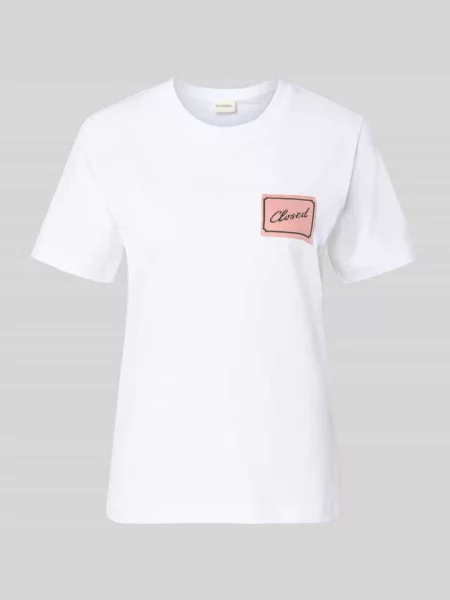T-shirt z naszywką z logo i okrągłym dekoltem Closed biała