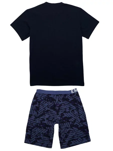 Emporio Armani Krátke pyžamo tmavomodrá / čierna biela