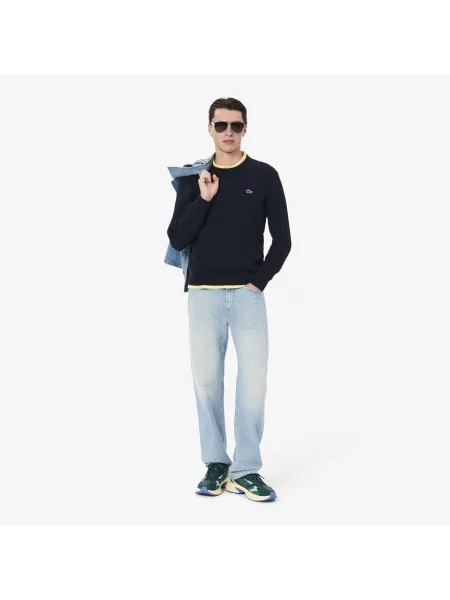 Lacoste Sweter Warkoczowy granatowy