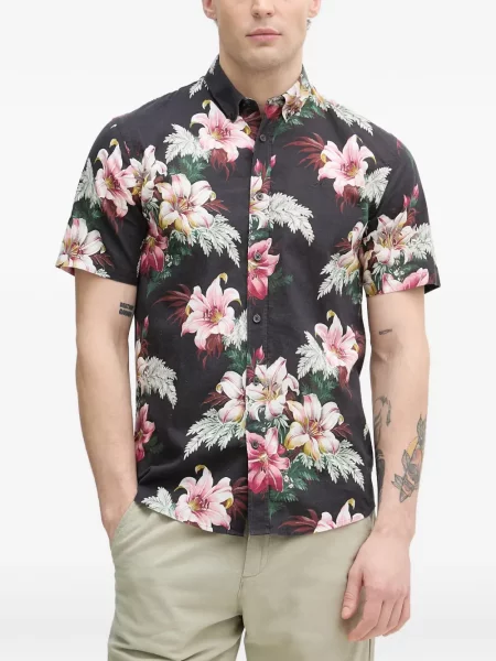 Cămașă Lindbergh cu model floral cu imagine negru