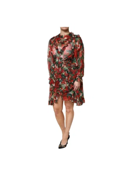 Jedwabna sukienka mini Dolce And Gabbana w kwiatki z falbankami